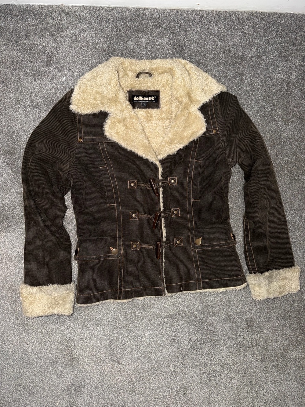Vintage Dollhouse Brown Corduroy Teddy Jacket with Cream Sherpa Collar